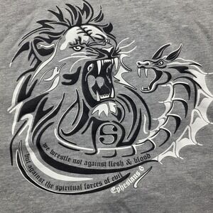 Sewn In Strength Lion Dragon Ephesians 6 Graphic T-Shirt Mens L Gray Heavyweight